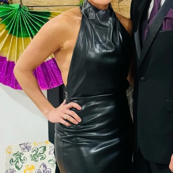 Elegant Black Halter Dress- Michael Costello X Revolve - Picture 6 of 7